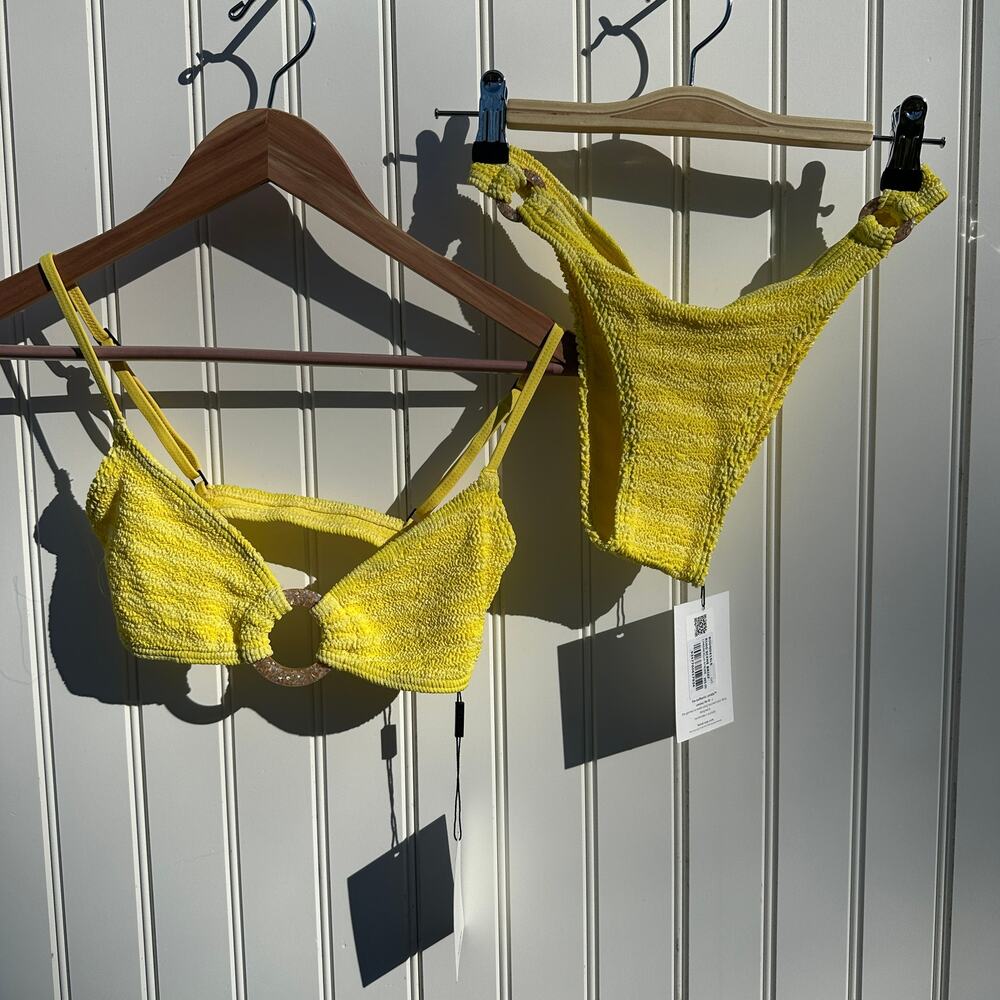 Bond Eye Australia Ring Lisso Bikini Top & Scene Brief Limoncello Yellow OS NWT - Picture 4 of 16
